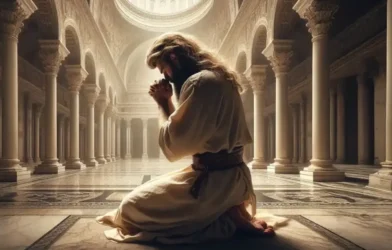 rei davi orando arrependido ilustração