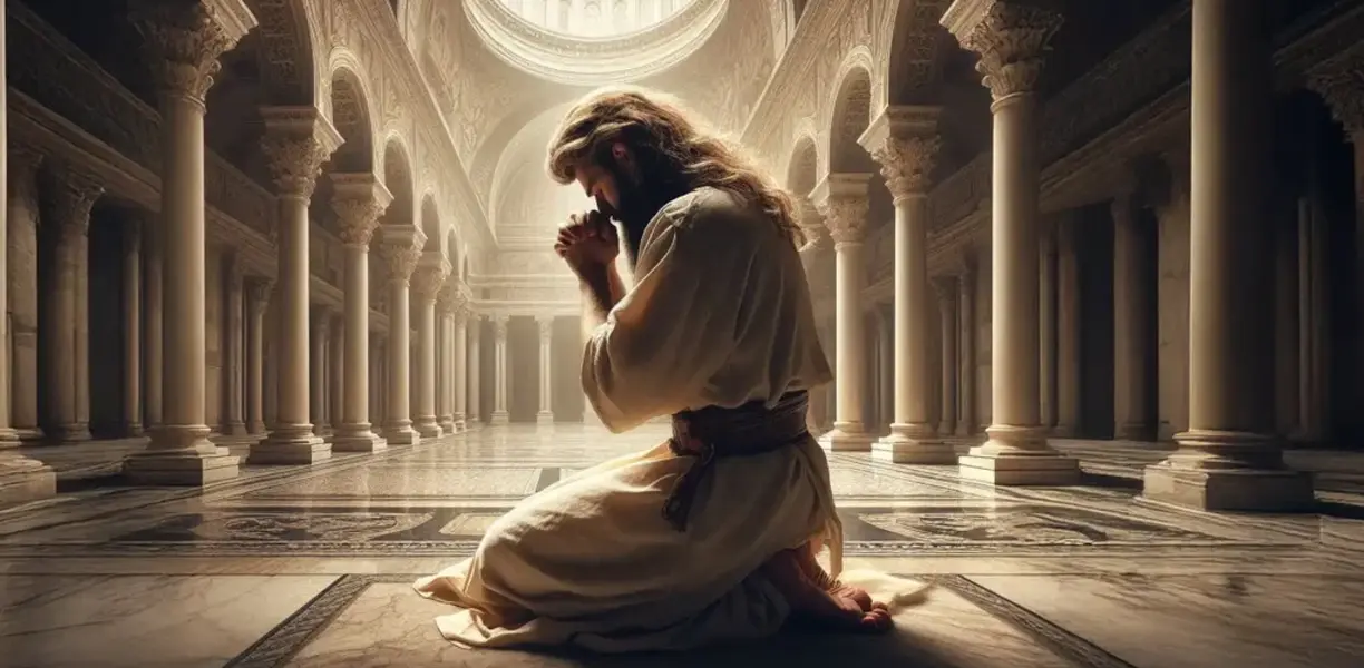 rei davi orando arrependido ilustração